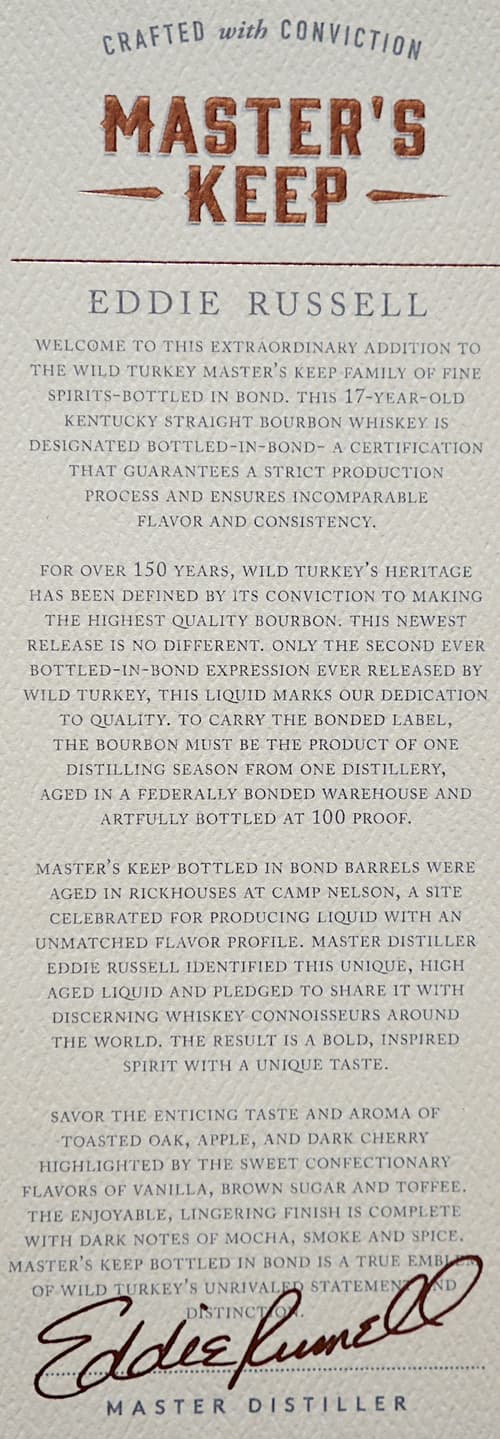 wild turkey 17 year bottled in bond box description