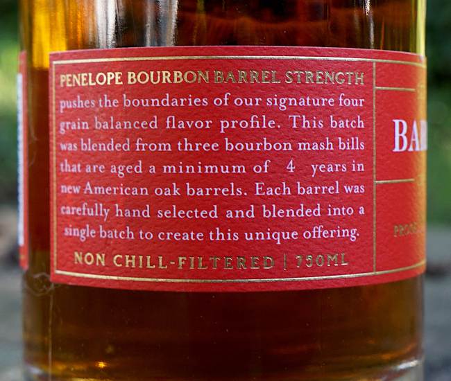 penelope bourbon four grain cask strength back label