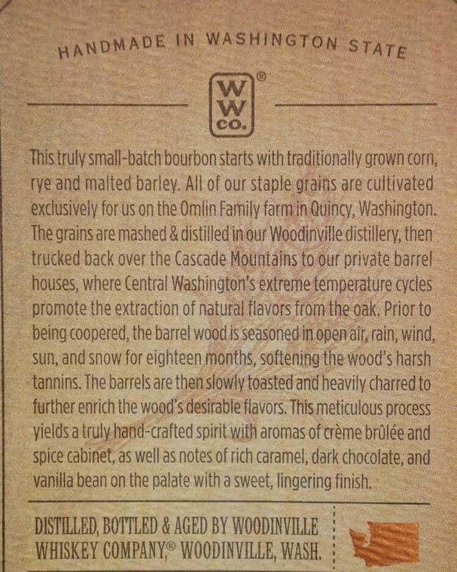 woodinville bourbon back label