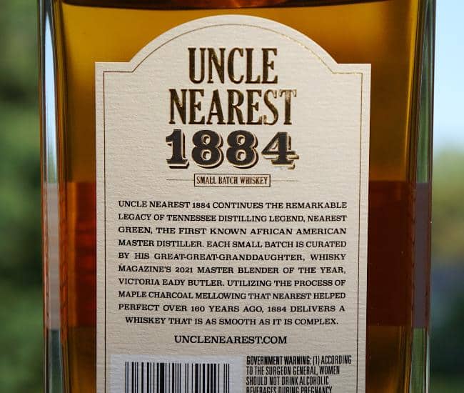 Uncle Nearest 1884 whiskey back