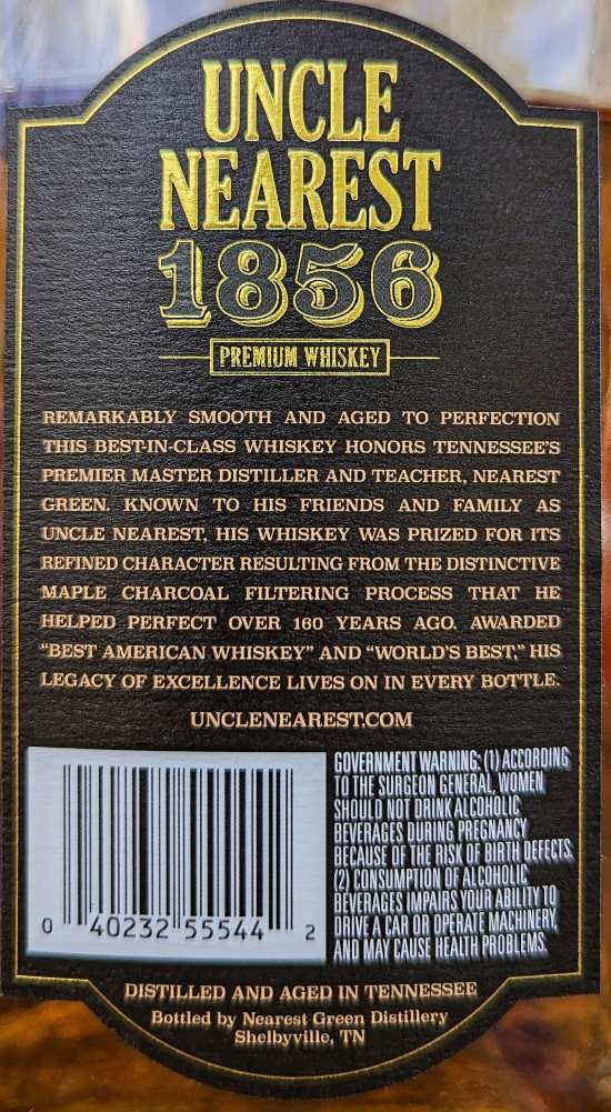 uncle nearest 1856 whiskey back