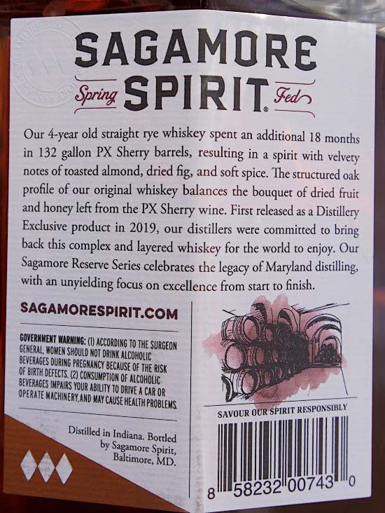 Sagamore Spirit Sherry Finish Rye back