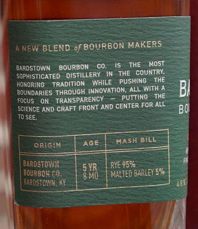 Bardstown Bourbon Company Origin Rye back