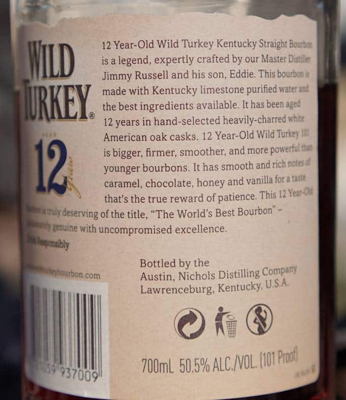 Wild Turkey 12 Year 2012 back bottle