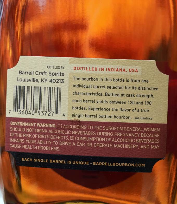 Barrell Single Barrel Bourbon z5r4 back