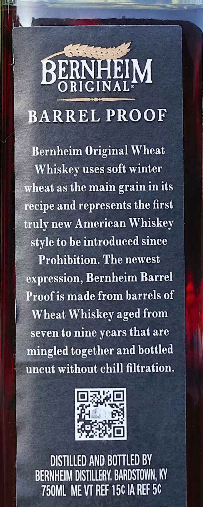Bernheim Barrel Strength Wheat Whiskey back