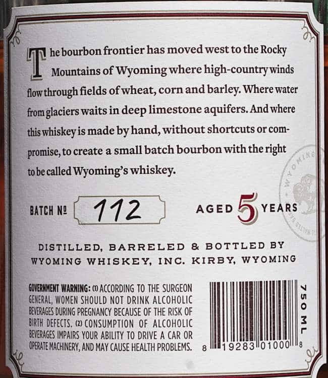 wyoming whiskey small batch bourbon back