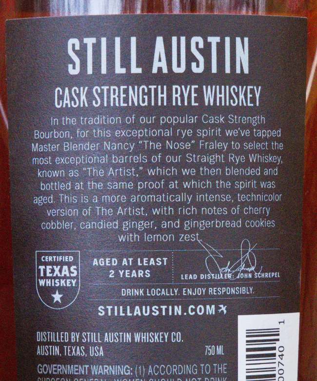 still austin cask strength rye back