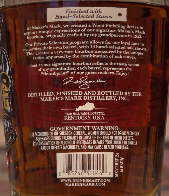 Maker's Mark Private Select El Paso Stave Society back