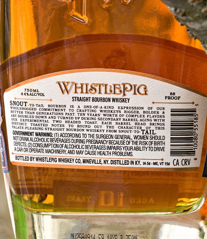 whistlepig 10 year bourbon back