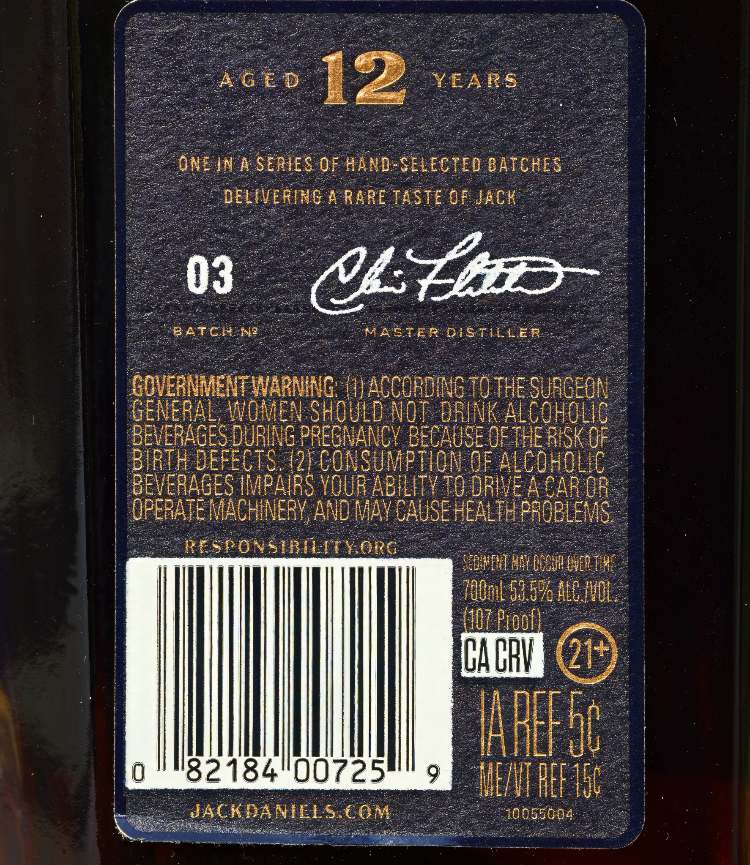 jack daniels 12 year back