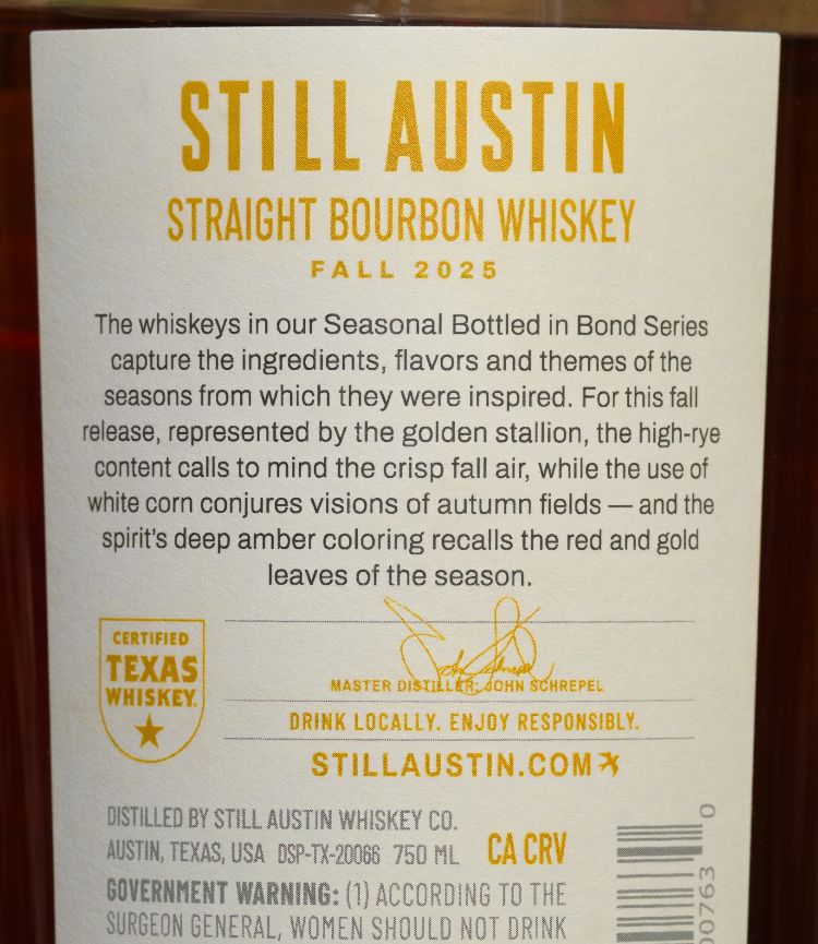 still austin 7 year bottled in bond bourbon back